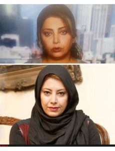 عکس بی حجاب لادن طباطبایی در شبکه ی منوتو و عکس با حجابش با تیپ مشکی