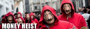 نمایی از فیلم Money Heist با بازیگران ماسک زده