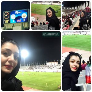 حضور ساره بیات در استادیوم ابوظبی در حال تماشای بازی پرسپولیس